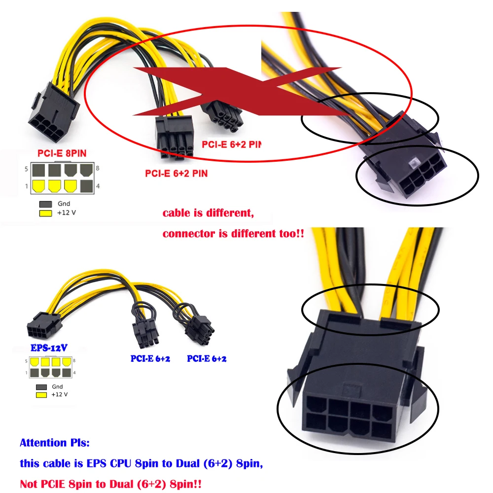 10 шт./лот EPS CPU 12V 8 Pin to Dual (6 + 2) графическая карта PCI Express удлинитель кабеля питания