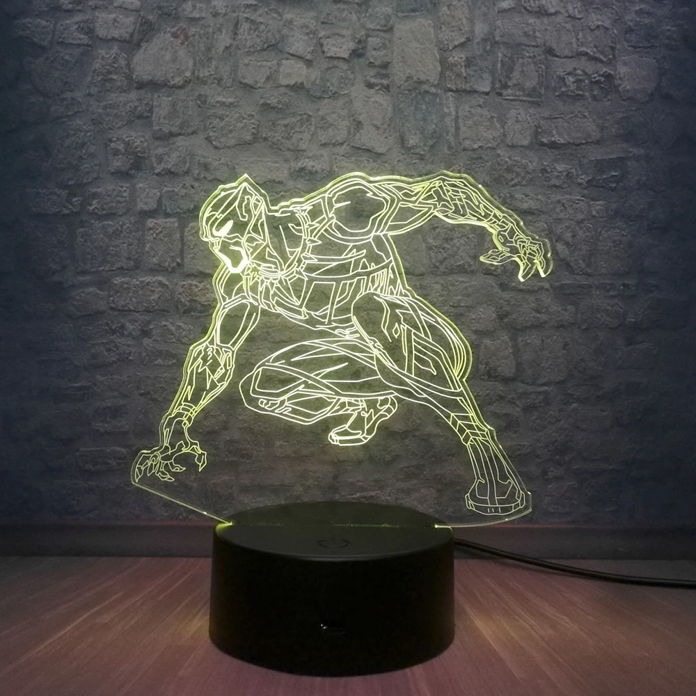 Мстители 3D лампа USB ночник RGB Черная пантера герой комиксов 7 цветов Настольная лампа Праздничная Вечеринка настроение Лава детская игрушка подарок