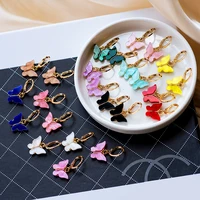 3 pairsset kpop 2022 glamour fashion acrylic butterfly earrings dangle cute sweet colorful womens drop earrings party gift