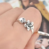 gothic flower sugar skull rings women metal punk flowers ring party jewelry gift