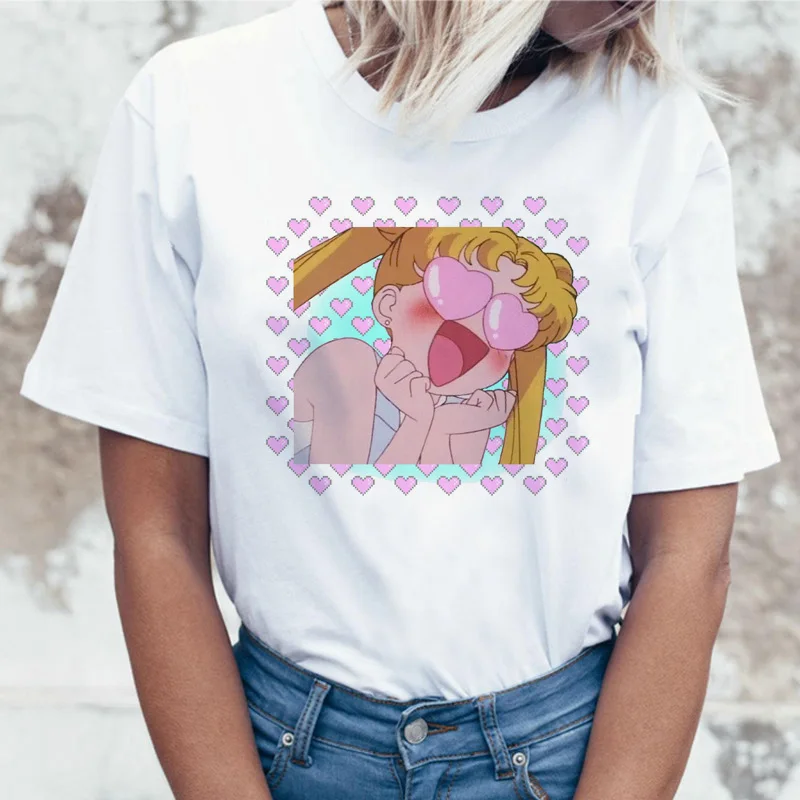 Sailor Moon Аниме Футболка Топ Футболка 90s Женская Футболка женская femme корейский стиль ulzzang футболка Графический гранж эстетический