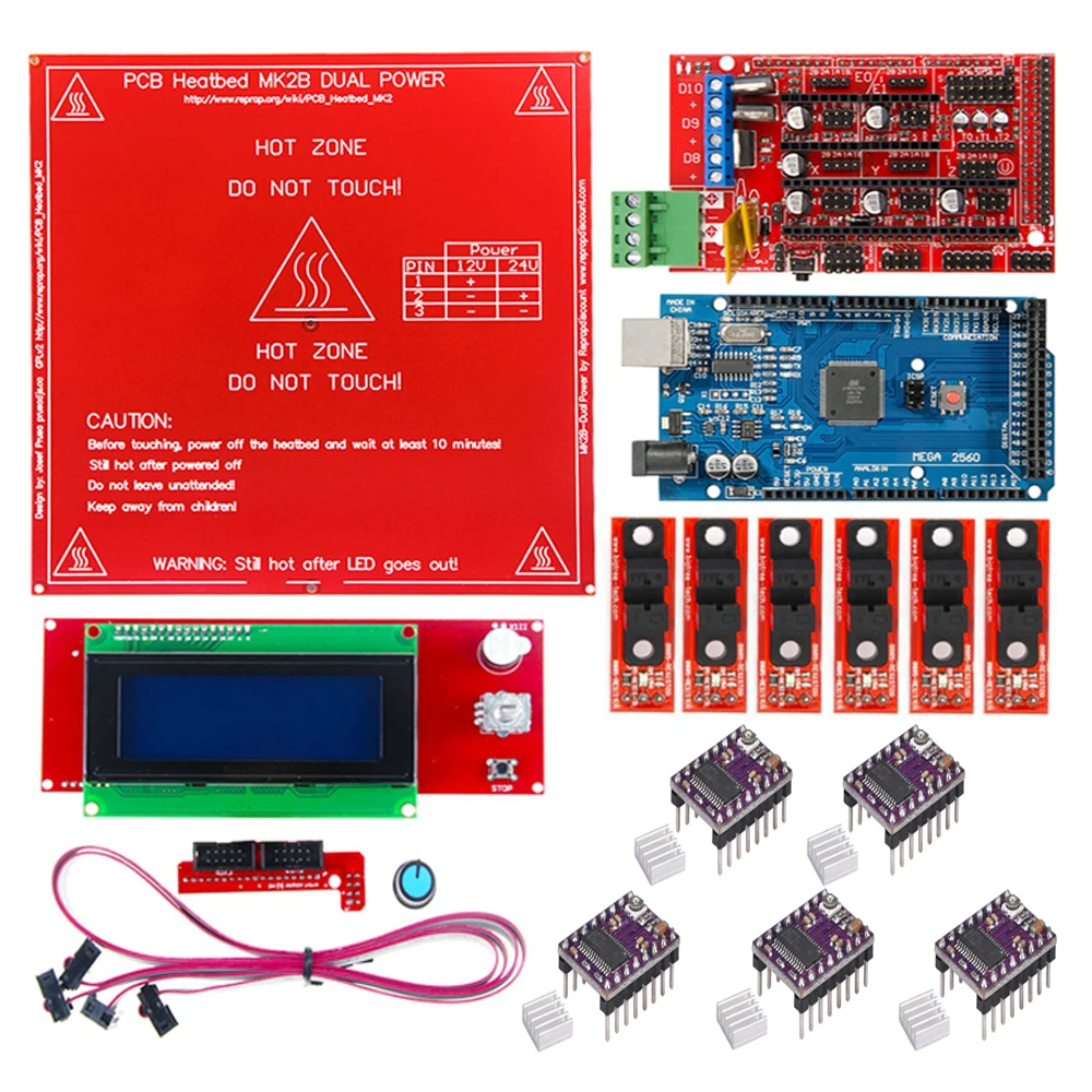 RAMPS 1 4 комплект Mega 2560 R3 + MK2B контроллер 2004 ЖК 6x оптический переключатель Endstop 5x DRV8825