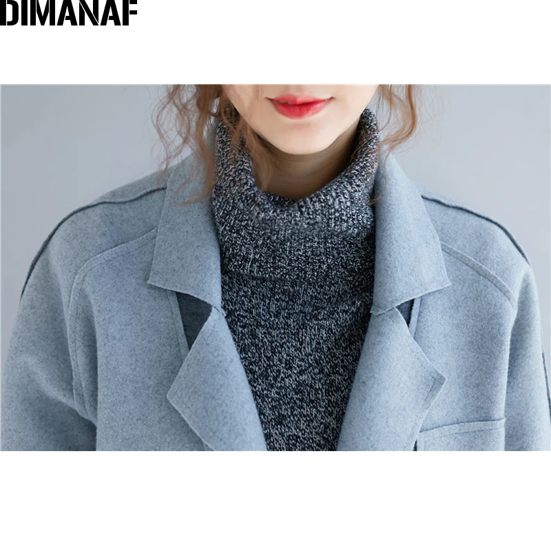 DIMANAF/Большие размеры, женские пальто из шерсти и смесей, зимняя утепленная одежда с длинными рукавами, женская верхняя одежда, Свободное пальто, большой размер