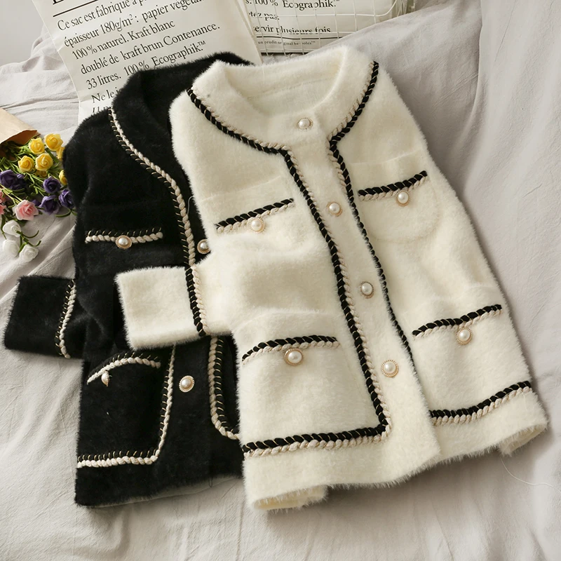 

2021 New Autumn and Winter Korean Fashion Women's Cardigan Faux Mink Loose Sweater Cardigan Short Thick Warm Top Coat
