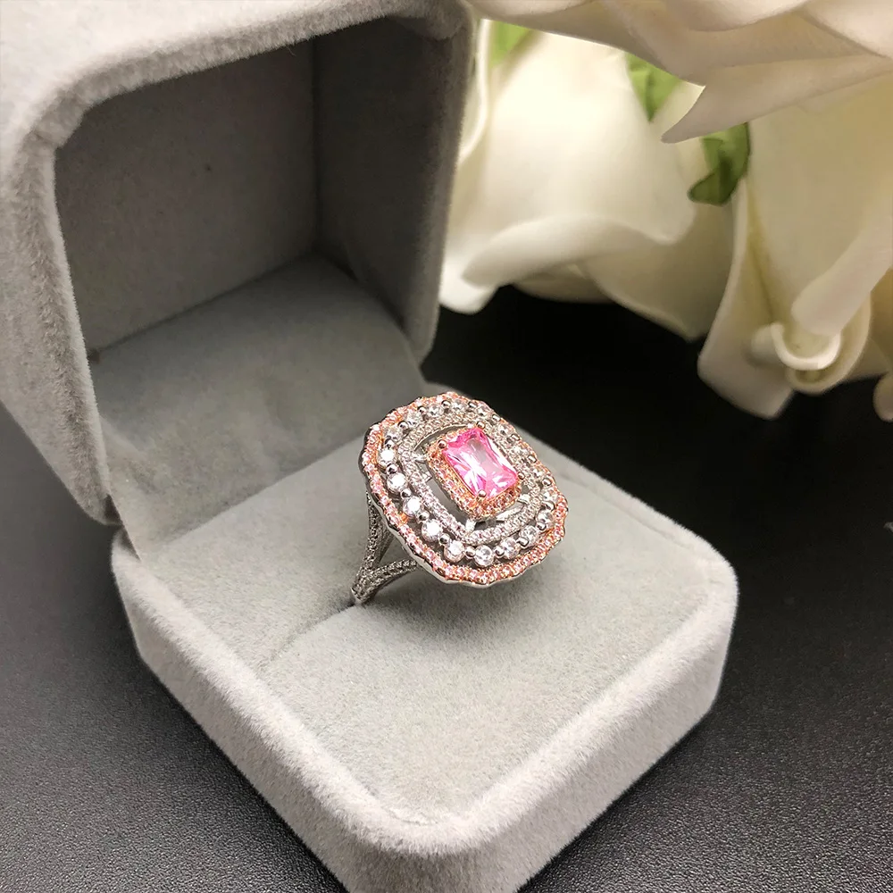 Модное розовое cz большое кольцо для женские обручальные кольца Женская