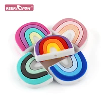 10pcs rainbow silicone beads bpa free food grade infant nursing teether toys cute diy pacifier chain necklace baby teething bead