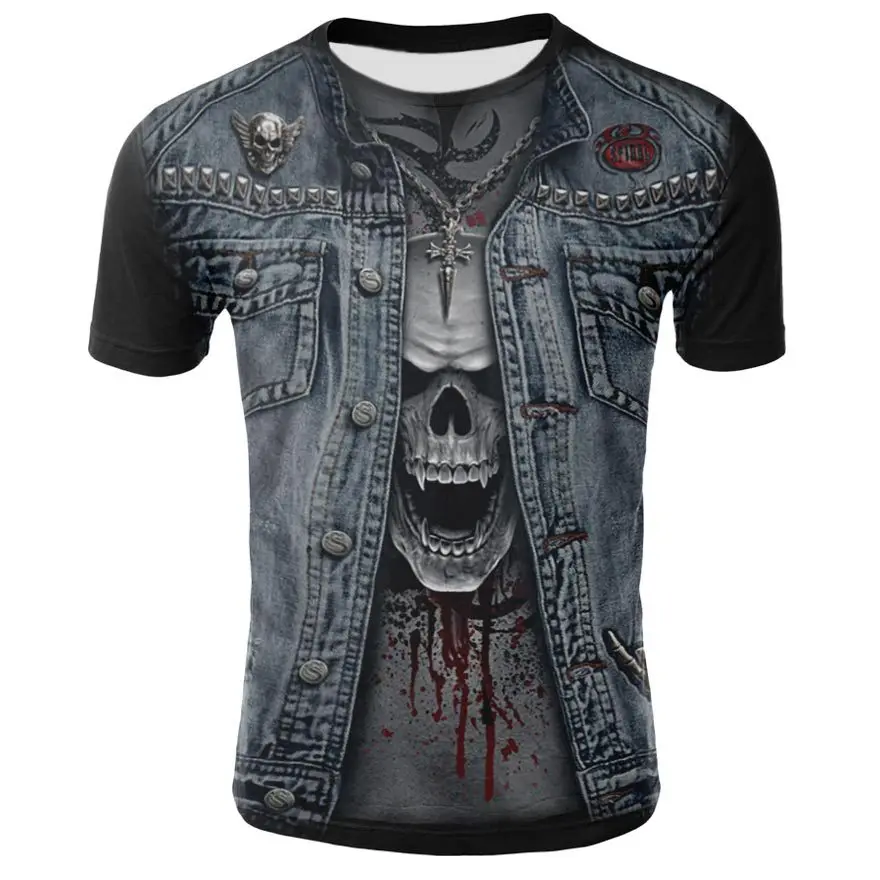 

Summer Men's 3D Skull Print T-shirt Fashion Round Neck Short Sleeve