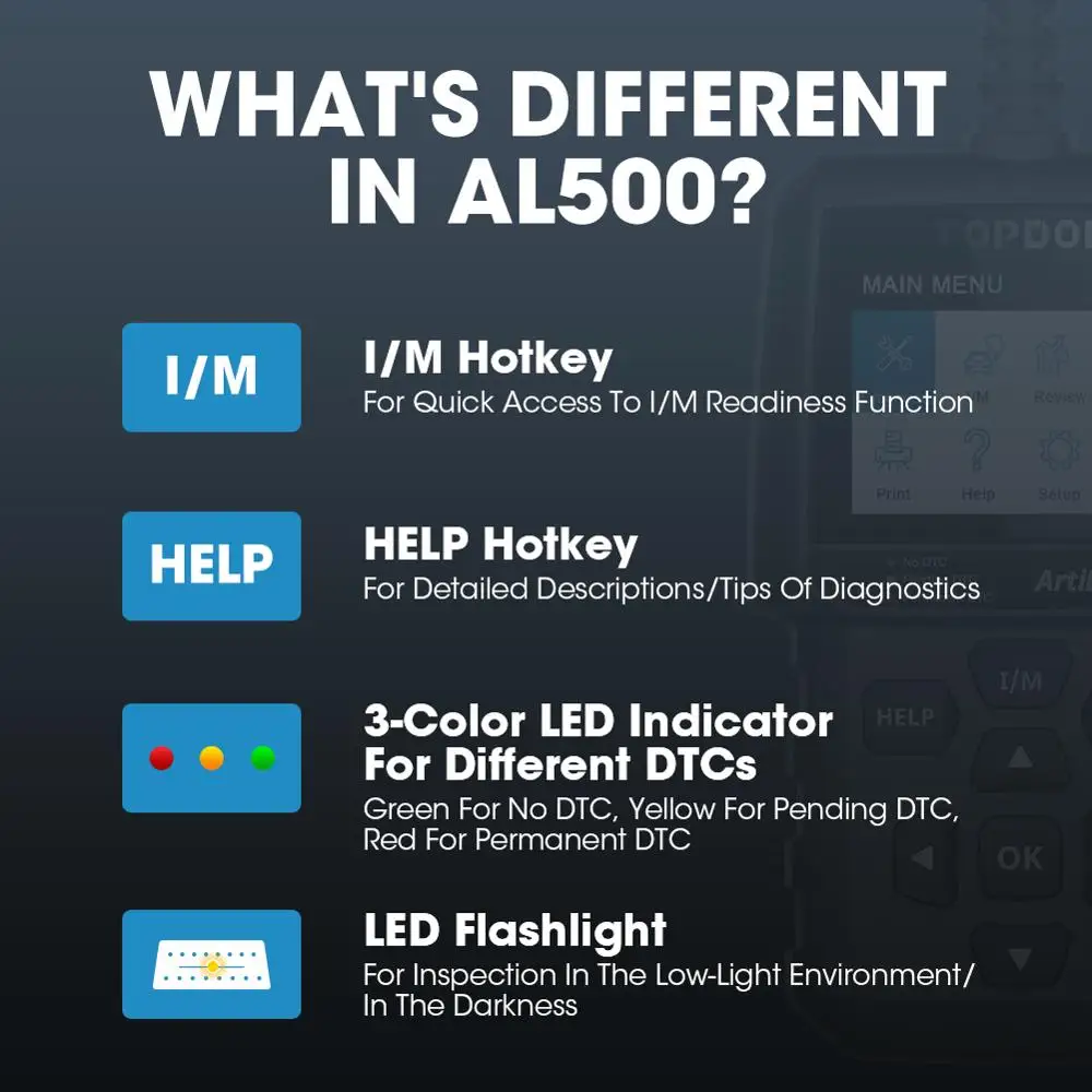 TOPDON новейший сканер AL500 OBD 2 кода двигателя диагностический инструмент для