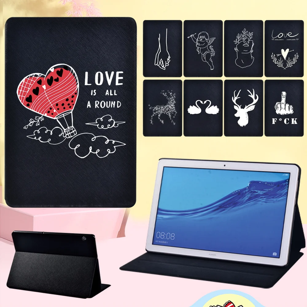 

Anti-Dust Cover Case for Huawei MediaPad T5 10 10.1 Inch/T3 10 9.6 Inch /T3 8.0 - Drop Resistance White Image Flip Tablet Case