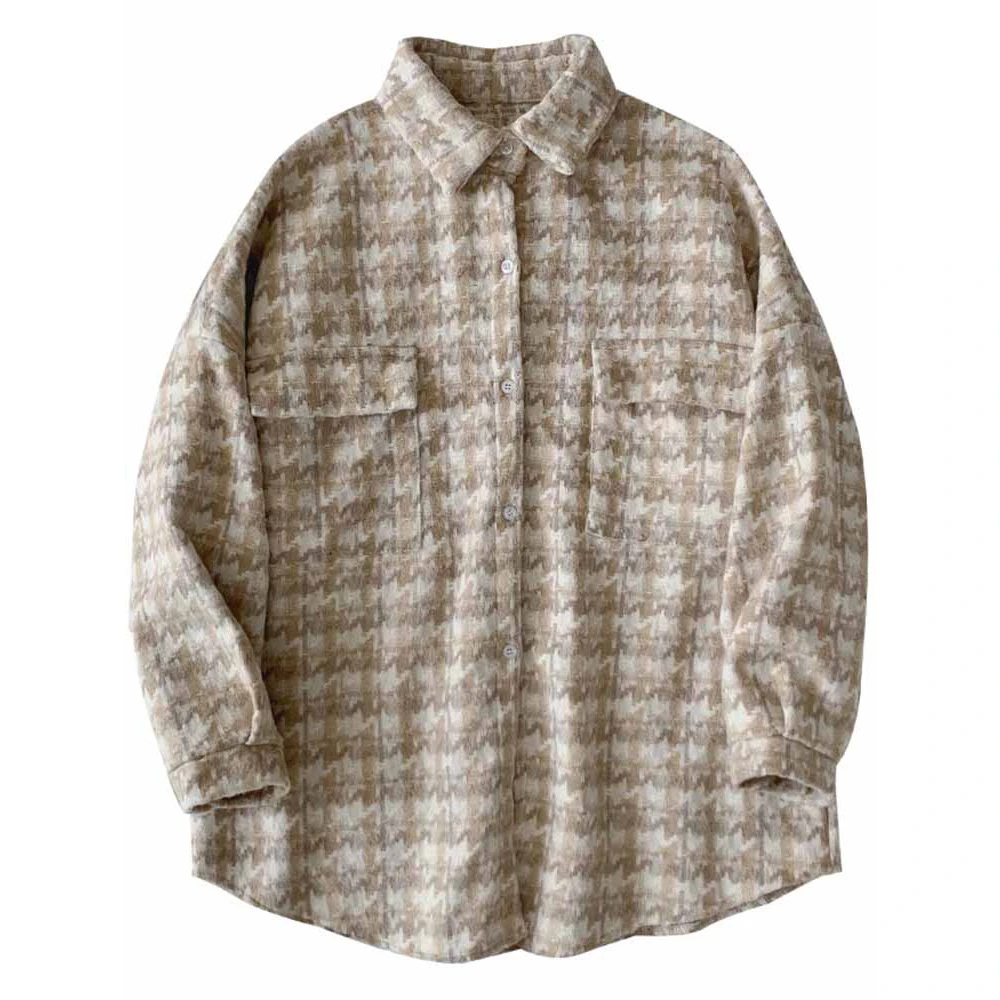 

Women Thick Woolen Shirt Jacket Plaid Print Long Sleeve Buttons Casual Female Vintage Oversized Outerwear Coat Jacket