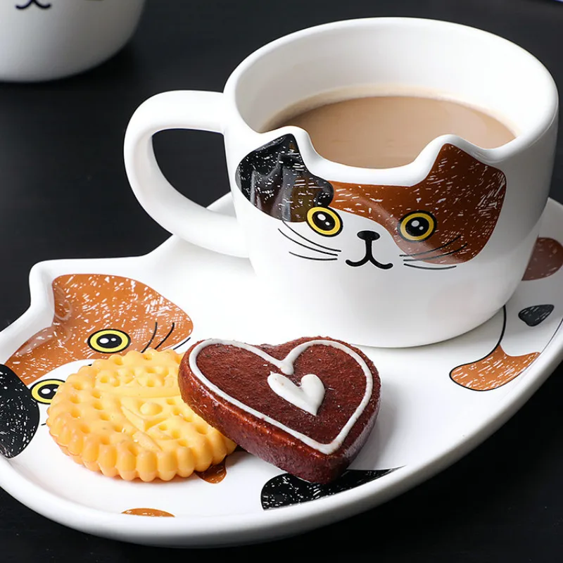 Керамическая чашка с котом и ложкой керамическая милые кофейные чашки