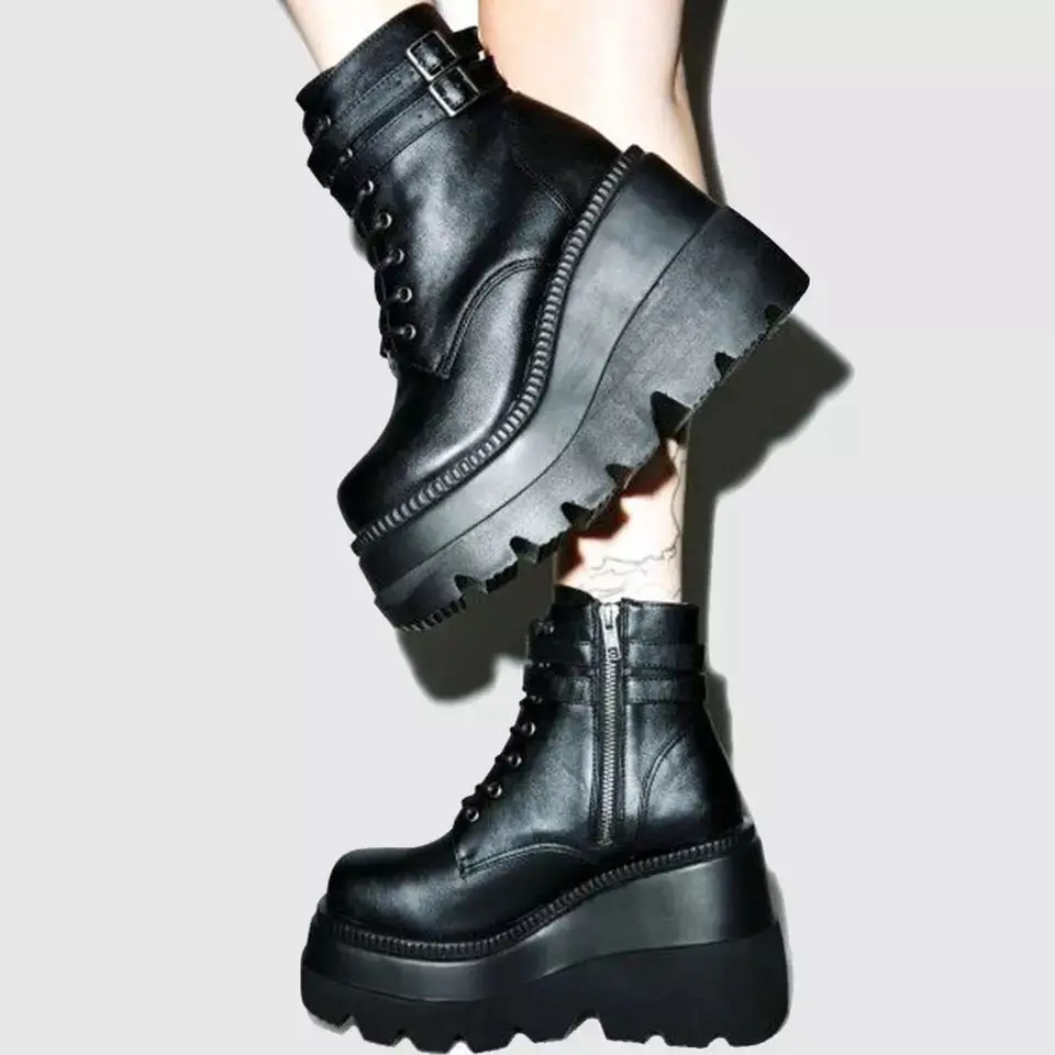 

Sexy Gothic Punk Women Boots Shoes Height Increasing Platform Boots Dazzle Color Side Zipper High Heels Women Boots Botte Femme