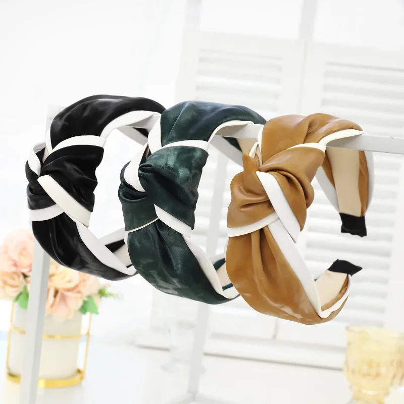 

PU Leather Knot Tie Hairbands For Women Hair Accessories Print Headband for Girls Crown Flower Headbands Head Wrap