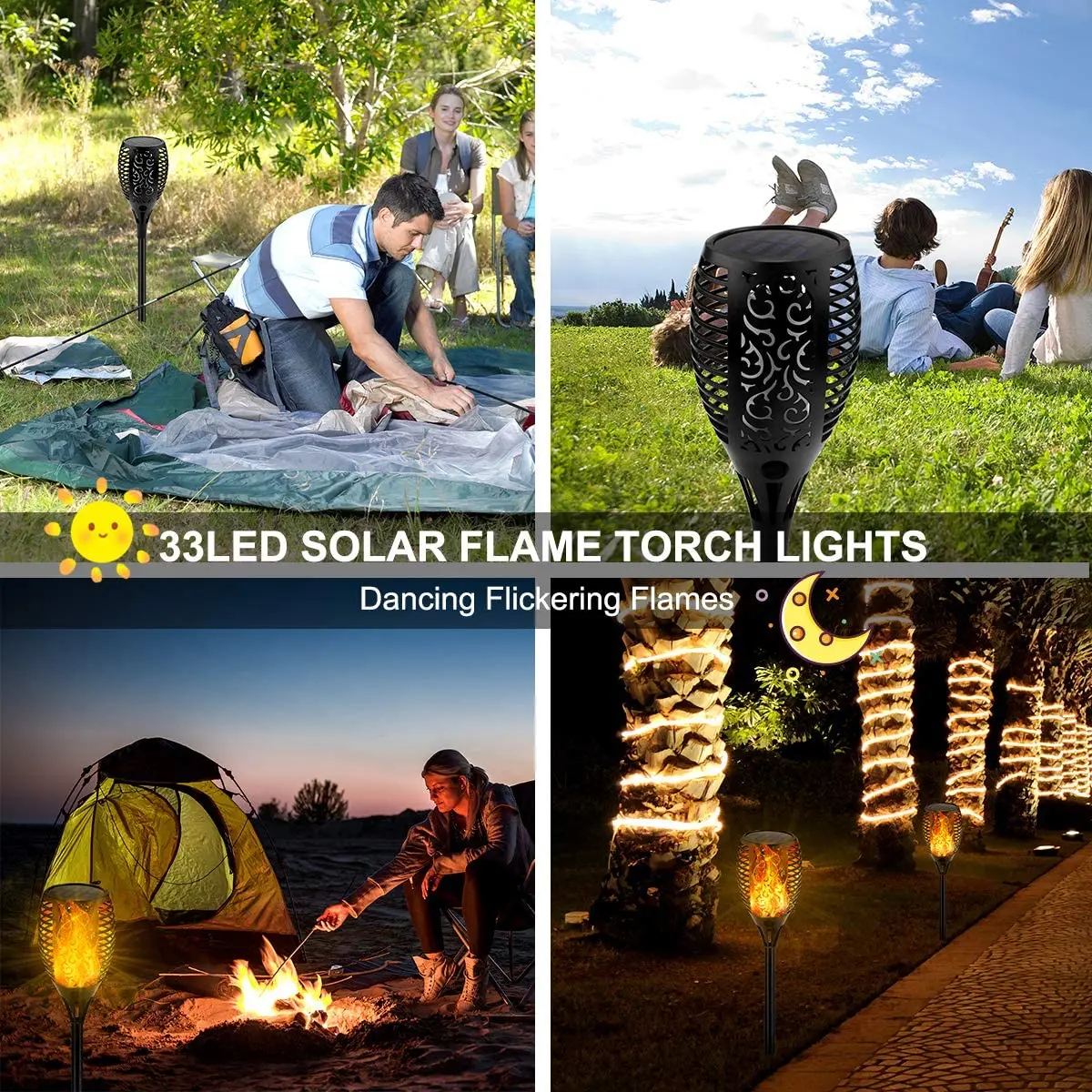 

96 LED Solar Lights Outdoor Solar Torch Light with Flickering Flame Romantic Landscape Lights for Pathway-Auto On/Off 33/51LED