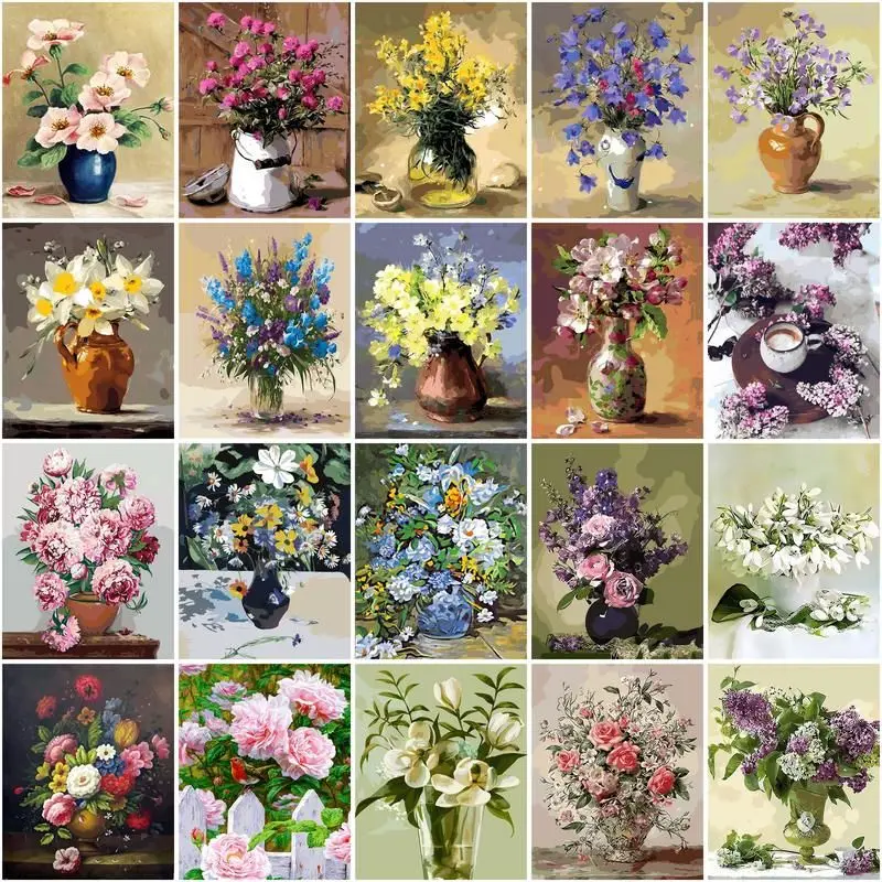 GATYZTORY Flowers DIY 60x75cm Frame Oil Painting By Numbers Hand Painted Gift Acrylic Paint Drawing By Numbers Vase Decoration K