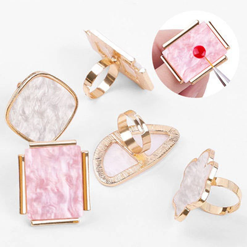 

1Pce New Resin Stone Nail Art Palette Finger Ring False Nails Tips Drawing Color Mixing Display DIY Manicure UV Polish Gel Tools