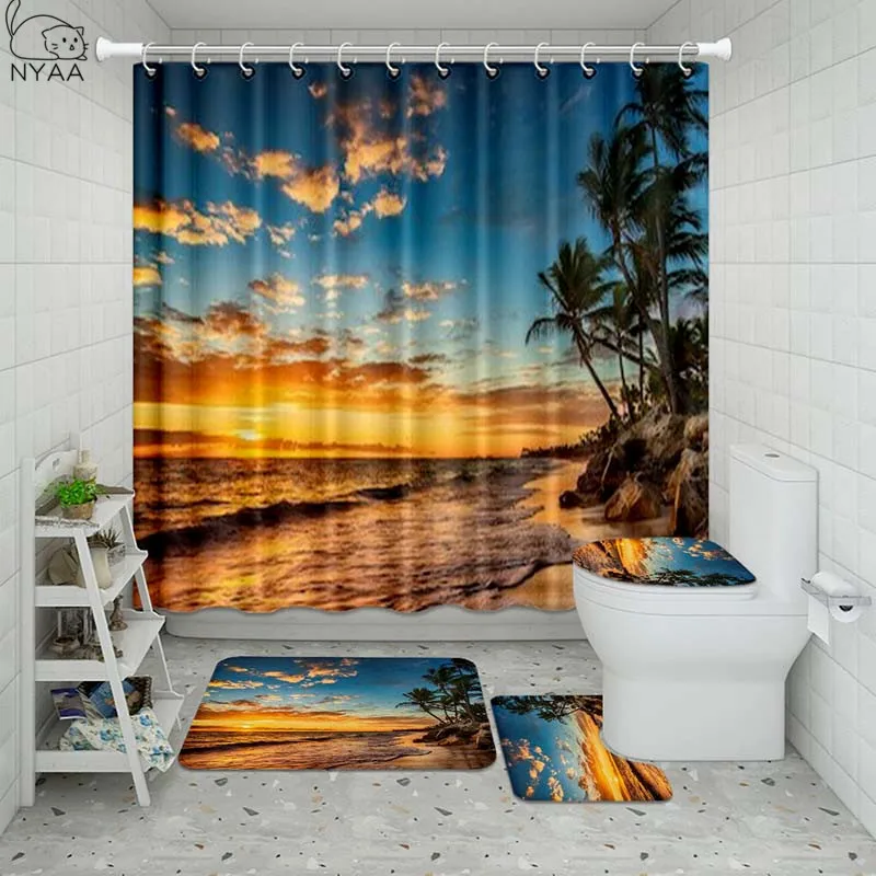 Vixm синий морской пейзаж ванная комната водонепроницаемый набор занавесок для