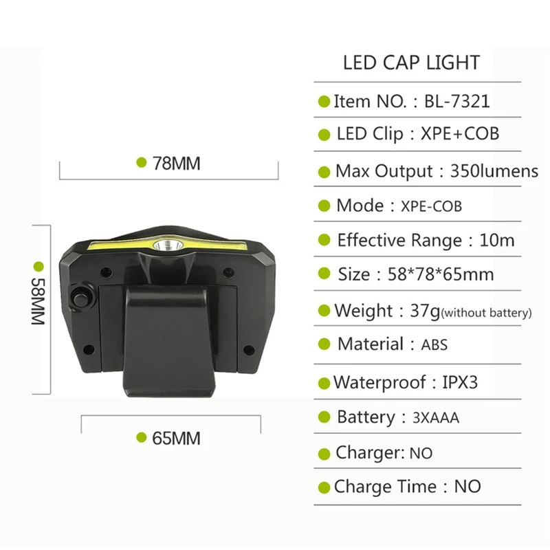 Xpe + Cob Led Крышка для фары свет 90 градусов поворотный зажим-на шляпе 3xaaa Батарея