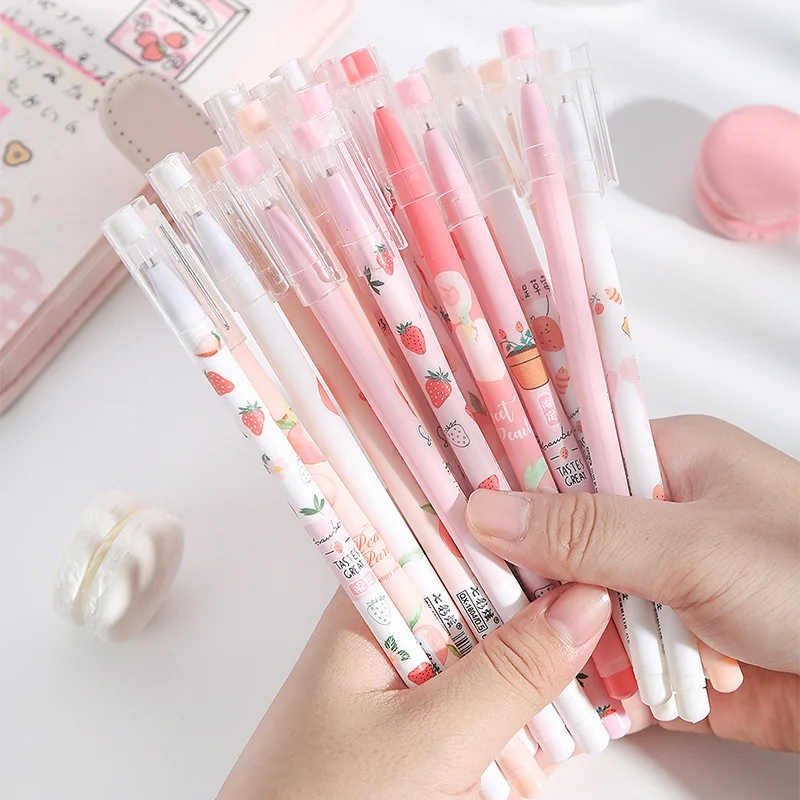 

12Pcs/Set 0.5mm Gel Pen Peach Pen Kawaii Stationery School Supplies Avocado Gel Ink Pens for Office Supply Student Writing Tool