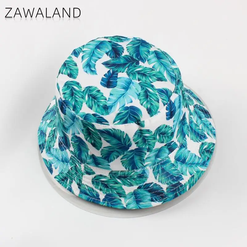 

Шапка Zawaland рыбака с принтом синих листьев, уличная Складная двусторонняя Панама для мужчин и женщин, летняя повседневная унисекс