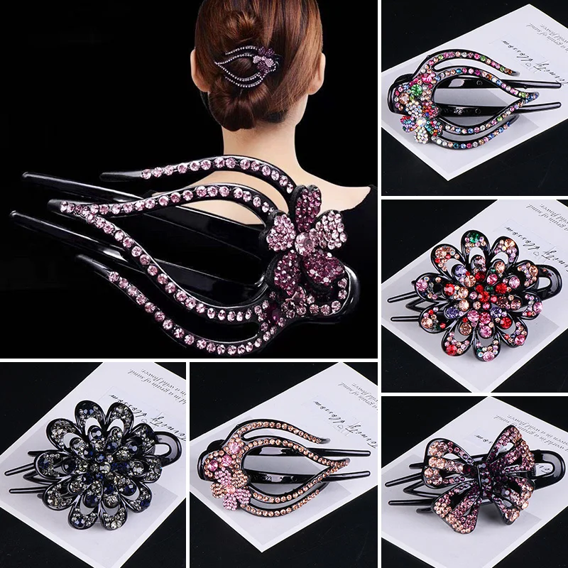 

Rhinestone Flower Duckbill Clip women 2021 stylish Bright Striped Acrylic Hairpin high quality durable plate hairpin Headdress