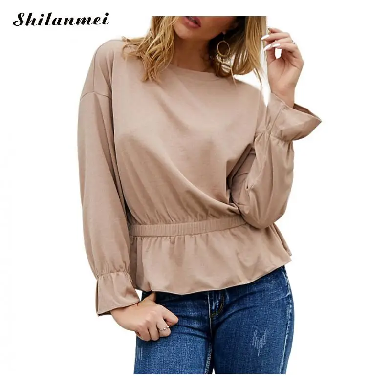 

Женская блузка с длинным рукавом, элегантная повседневная офисная блузка с оборками, осень 2019