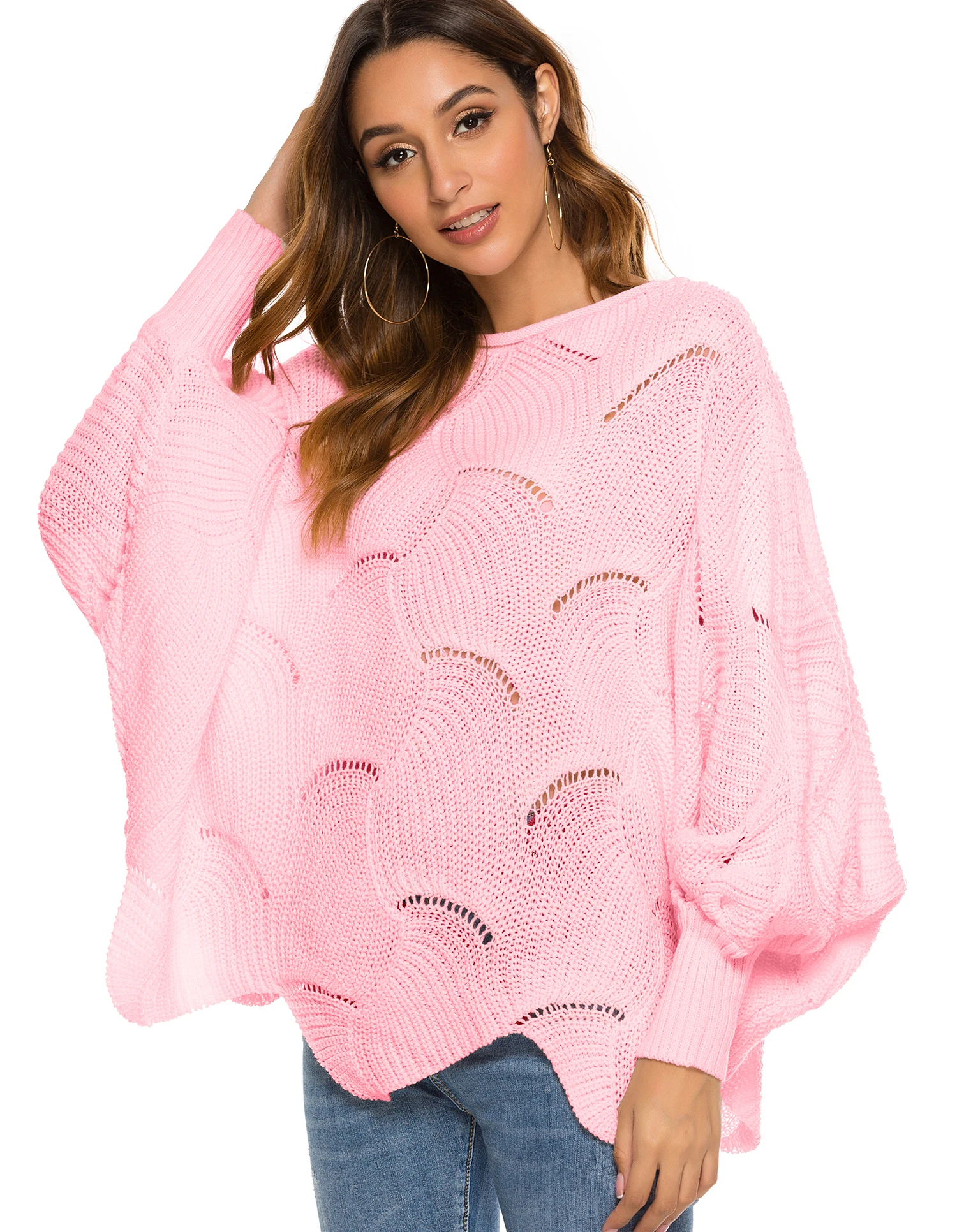 Женский пуловер Свитера с длинным рукавом и круглым вырезом свободные вязаные