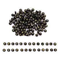 100pcslot 4x7mm a z alphabet letter black gold color acrylic spacer beads for bracelet jewelry making handmade diy accessories