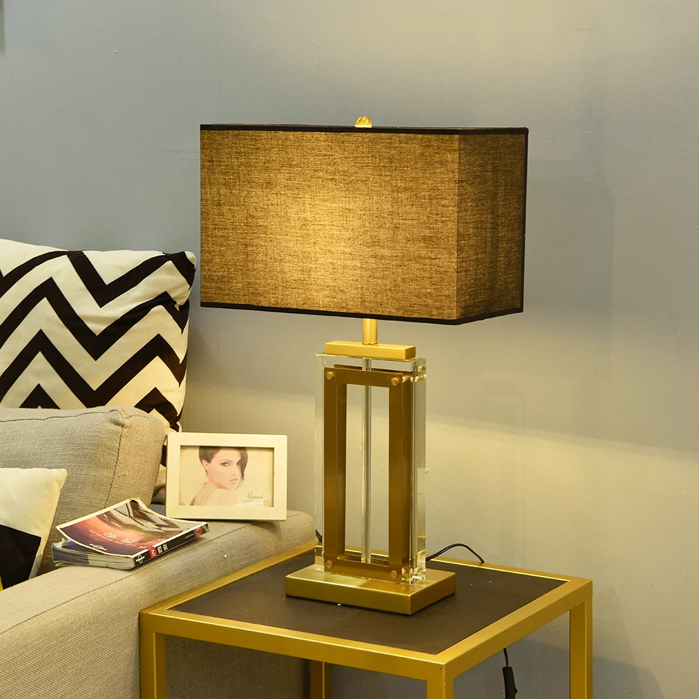 Квадратная Хрустальная большая настольная лампа черный трапециевидный абажур