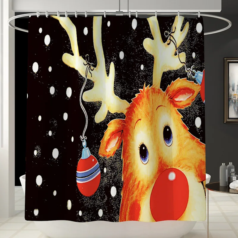 3D Merry Christmas набор для ванной, снеговик, лось, воздушный шар, узор, водонепроницаемый, занавеска для душа, крышка для туалета, коврик, нескользящий, ковер, домашний декор
