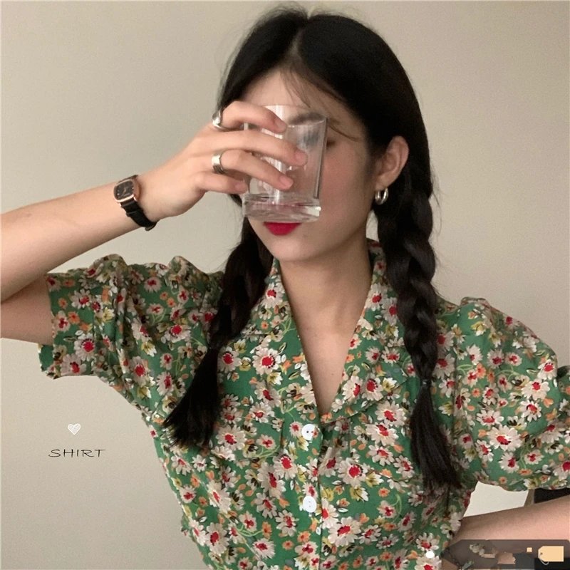 

Fashion Women's Summer Suit Collar Casual Loose Floral Printed Flower Tie Dye Tops Plus Size Short Sleeve Top Y391