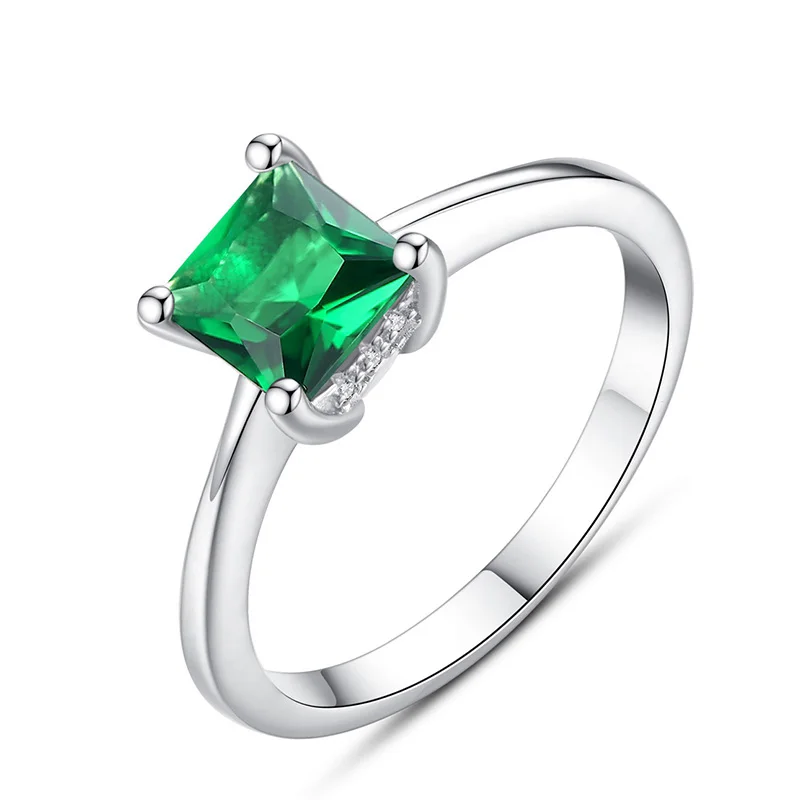 Мода 100% твердого стерлингового серебра 925 7 мм с изумрудным кольца для женщин