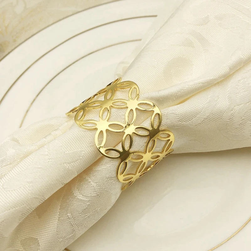 

Napkin Ring, 6-Piece Metal Napkin Holder, Party Table Decoration, Geometric Hollow Design Napkin Ring (Gold Geometry)