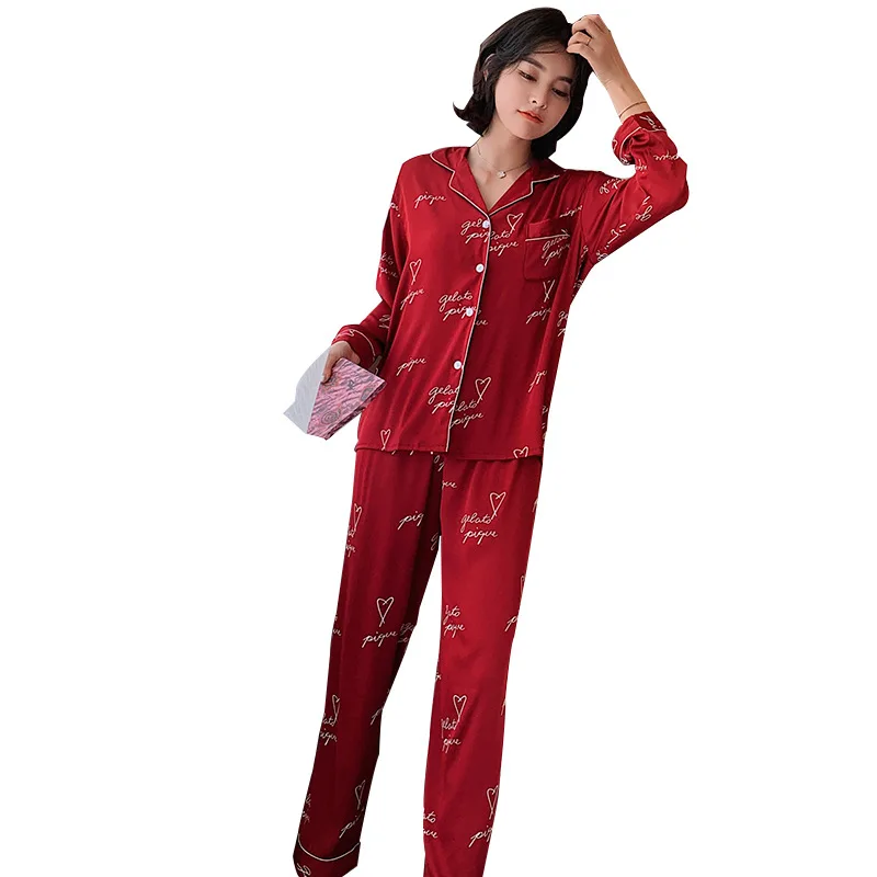 Пижама женская шелковая, модная одежда для сна из вискозы, кардиган с надписью, с лацканами, на пуговицах, удобная домашняя одежда для отдыха... от AliExpress RU&CIS NEW
