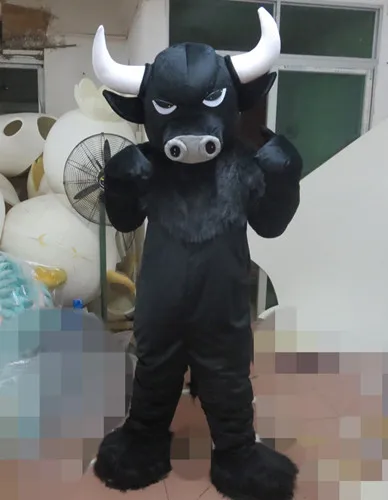 

Black Kerbau Buffalo Bison Wild Ox Bull Cattle Calf Mascot Costume Adult Character Garden Fantasia Symbolic Ambassador Outfis