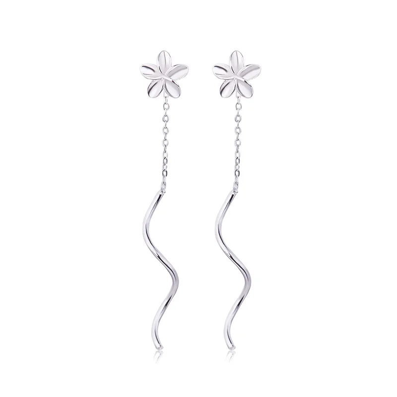 Серебряные серьги подвески с цветком и кисточкой S925 элегантные волнистые для