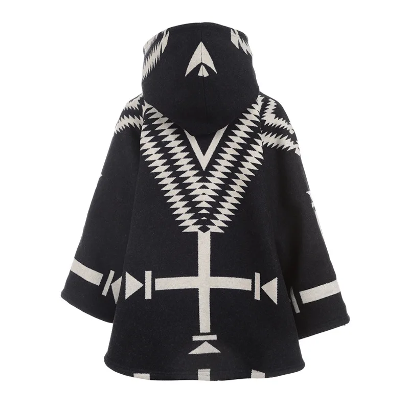 

WEPBEL Women's Casual Printed Loose Horn Button Jacket Spring and Autumn Fashion Long Sleeve Turn-down Collar Hooded Jacket
