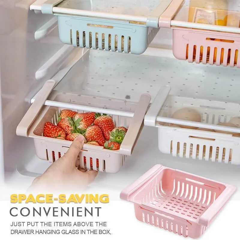 

Adjustable Stretchable Refrigerator Organizer Drawer Basket Refrigerator Pull-out Drawers Fresh Spacer Layer Storage Rack