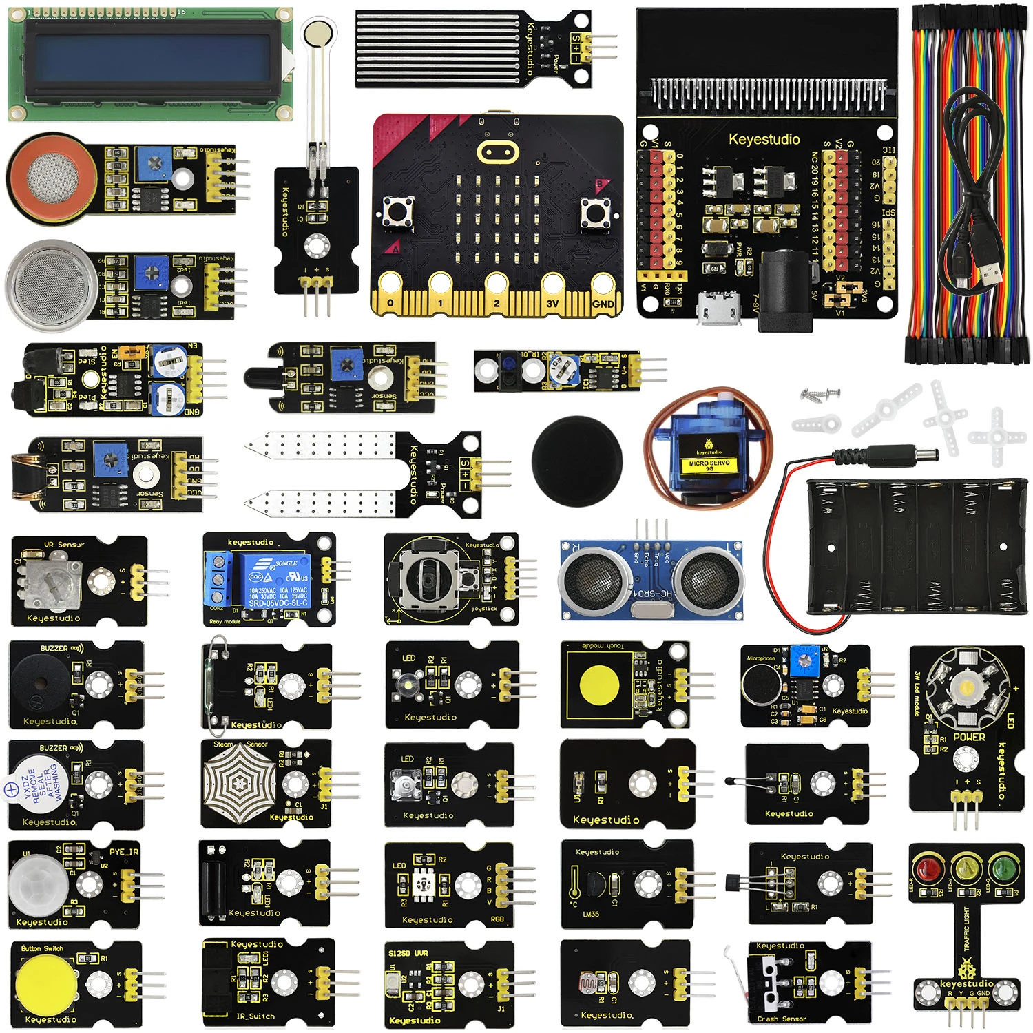 Keyestudio 37 in 1 Sensor V2 Starter Kit for BBC Micro:Bit Kit Learning Kit DIY 38 Projects (With Micro Bit Board )