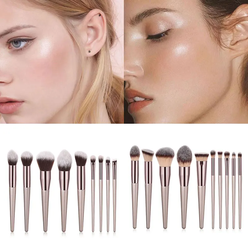 

4/9/10Pcs Champagne Makeup Brushes Set For Cosmetic Foundation Powder Blush Eyeshadow Kabuki Blending Make Up Brush Beauty Tool