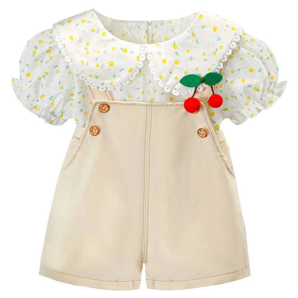 

Summer Cherry Design Girls Sets 2pcs Cotton Newborn Toddlers Cute Infant Outfits Fashion Children Clothes Baby Jumpsuit
