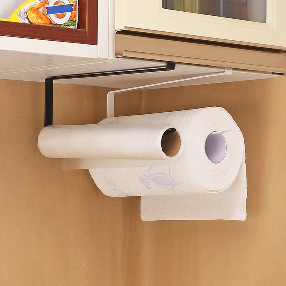 

Roll Paper Holder Roll Paper Rack Kitchen Cabinet Steel Paper Towel Rack Hanger Storage Organizer Black