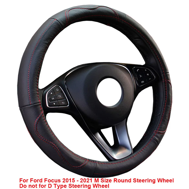 

Cow True Leather Car Steering Wheel Cover For Ford Focus 2015 2016 2017 2018 2019 2020 2021 M Size Round Steering Wheel Auto
