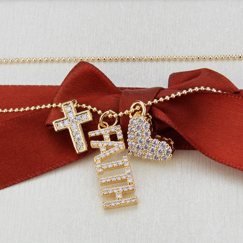 Кубический цирконий Вера Письмо ожерелья изысканный кулон крест с сердцем