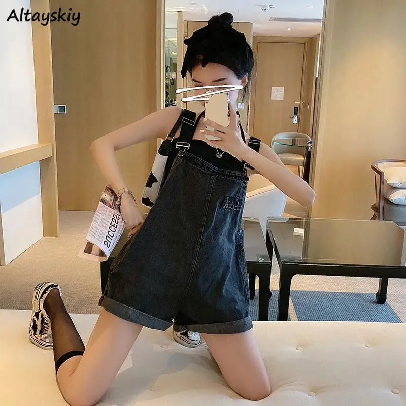 

Women Rompers Loose Wide Leg Denim Overalls A-line Simple Students All-match Streetwear Harajuku Retro Adjustable Summer Casual