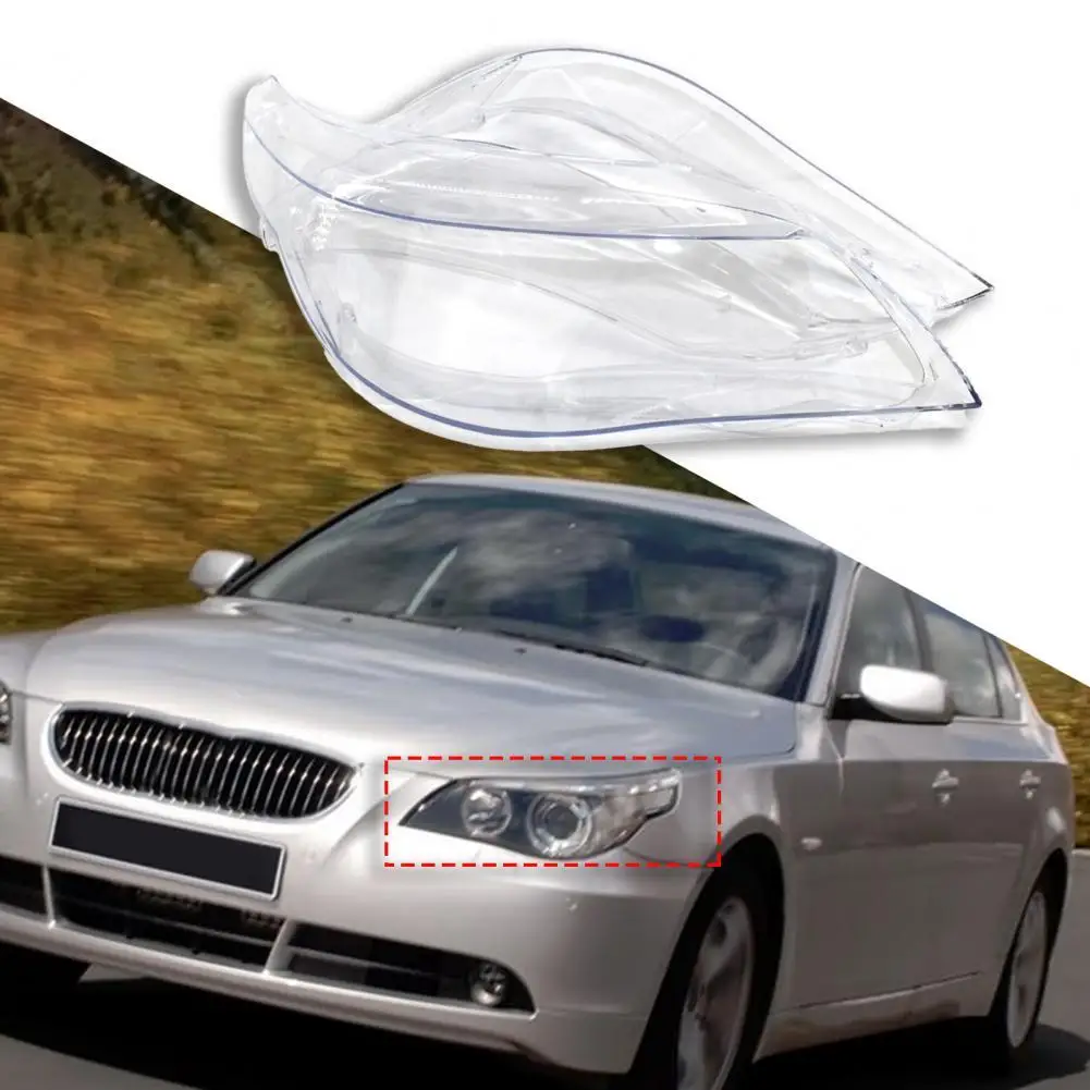 Headlight Cover Protective Clear Lens Plastic Front Headlamp Lens Shell Replacement 63127165570 63127165572 for BMW E60 E61 04-0