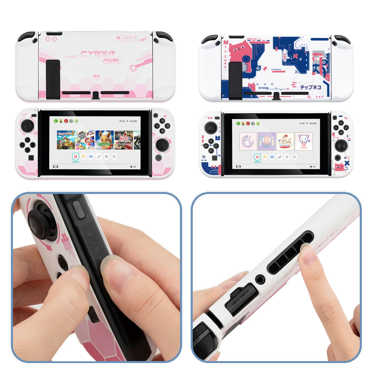 

Mecha Cyber Girl Pink Case Cute Cartoon Full Cover Shell Joy-Con Controller Shell Hard Cover Box For Nintend Switch Accessories