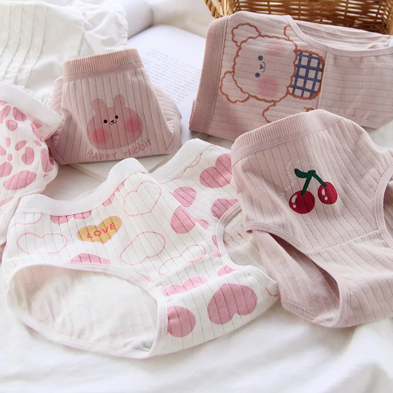 

[DINGDNSHOW] 4Pcs Fashion Panties Print Cotton Girls Fruit Briefs Mid Rise Underwear Lovely Women Breathable