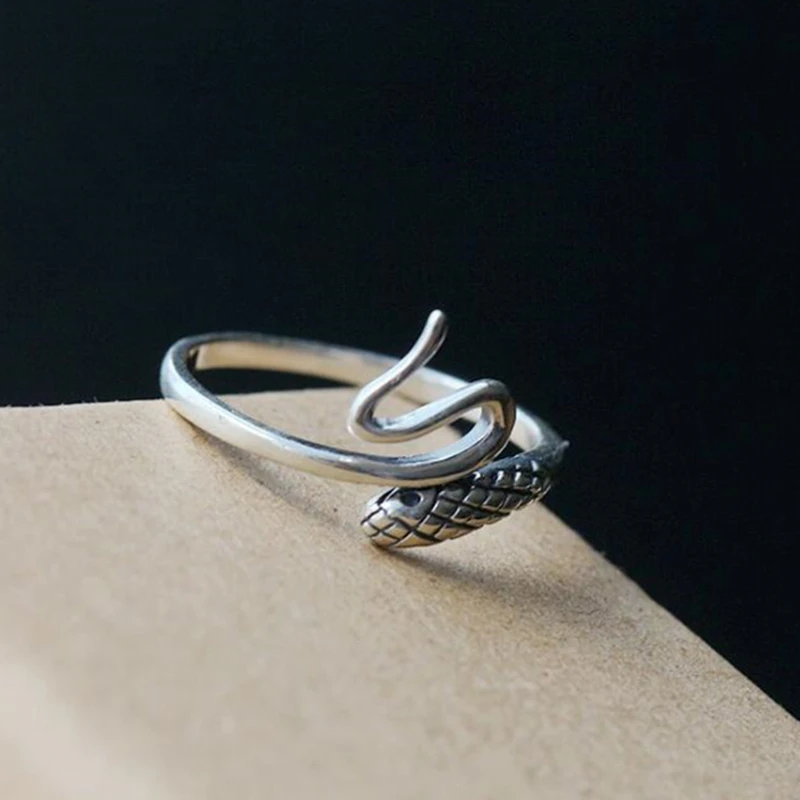 

925 Sterling Silver Old Silver Craftsman Handcrafted Individual Trendy Openings Adjustable Serpentine Ring Ladies Accessories
