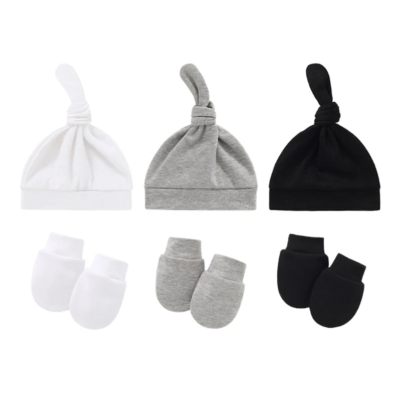 

Baby Anti-scratching Gloves Knotted Hat Set Newborn Mittens Warm Beanie Cap Kit Infants Shower Gifts